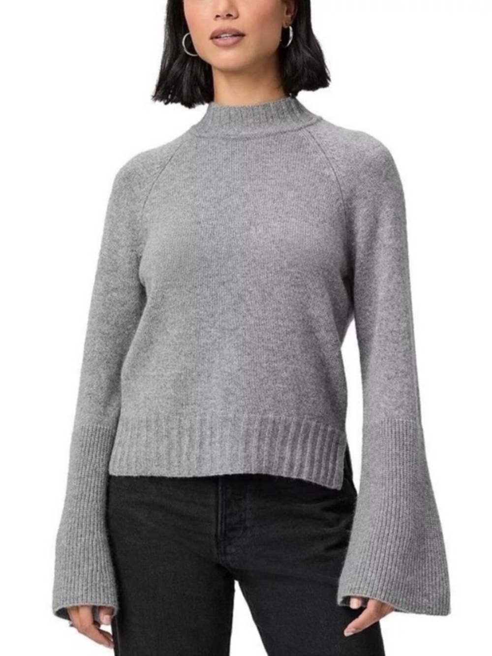 Paige 100% Cashmere Laurel Pullover Bell Sleeve Grey Sweater Size Small